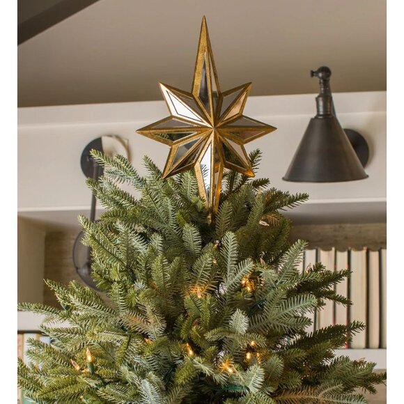 Mirrored Star Christmas Tree Topper Antique Gold Balsam Hill - Picture 1 of 11